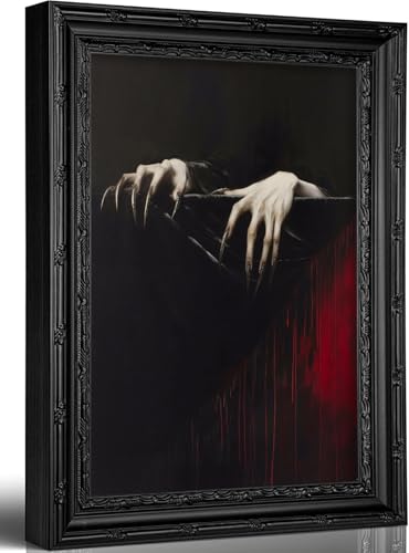 Vampire Claw Hands Wall Art - Framed Gothic Dark Academia Horror Canvas - 16x12 Inches