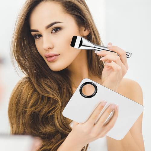 Stainless Steel Makeup Mixing Palette Set with Spatula & Brush for Foundation Eye Shadow