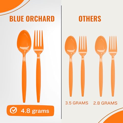 Orange Plastic Spoon and Fork Set - 50 Each, Disposable Party Cutlery