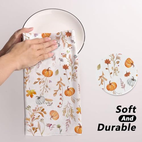 Orange Leaves Pumpkin Fall Kitchen Towels Set - Ultra-Soft Dish Towels, 2 Pack