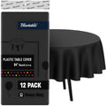 Round Black Disposable Plastic Tablecloths - 84 Inch, 12 Pack, for 4-6 Foot Tables - Variation: 84" / Black