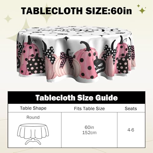 Halloween Pumpkin Bat Round Tablecloth 60 Inch Fall Thanksgiving Decor