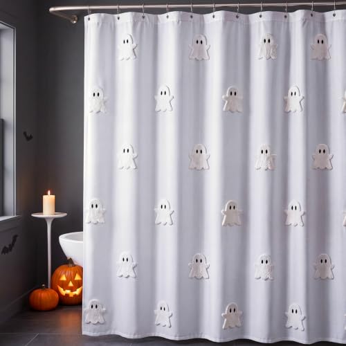 Halloween Ghost Shower Curtain 72x72 Inches with 3D Embroidery & Hooks