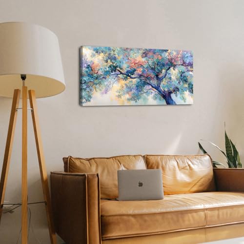 40 Inch Colorful Tree Flower Canvas Wall Art - Abstract Forest Landscape