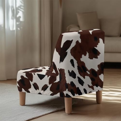 Brown Cow Print Armless Accent Chair Cover Slipcover - Stretch Soft Non-Slip Furniture Protector