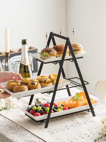 3-Tier Serving Tray Set with Foldable Stand - 10, 12, 14 Inch Black