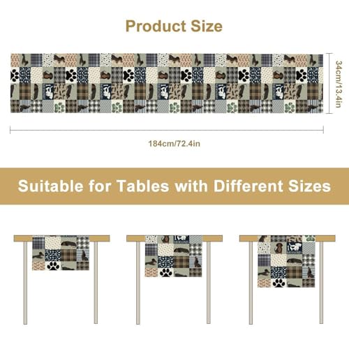 Dachshund Pattern Table Runner - Grey & Blue-Brown Plaid Dog Decor, 13x36in