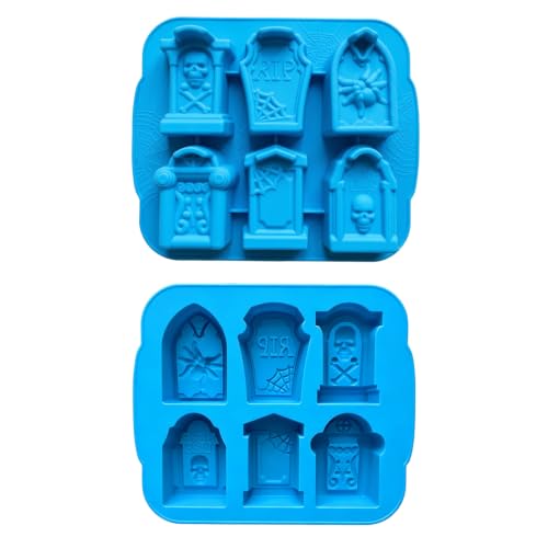 Halloween Tombstone Silicone Mold 2-Pack for Cake & Crafts - RIP, Skulls, Spiders