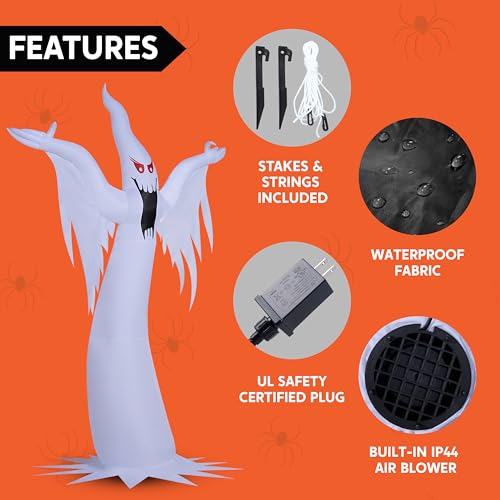 6 FT Tall Halloween Inflatable Ghost Yard Decor with Fire Flame Light