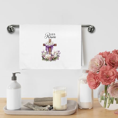 He Is Risen Easter Cross Kitchen Towels - Farmhouse Religious Dish Hand Tea Towels 16x24 Inch - Risen1