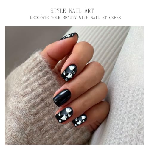 Halloween Ghost Nail Art Stickers - Semi Cured Gel Nail Wraps, 20 Strips