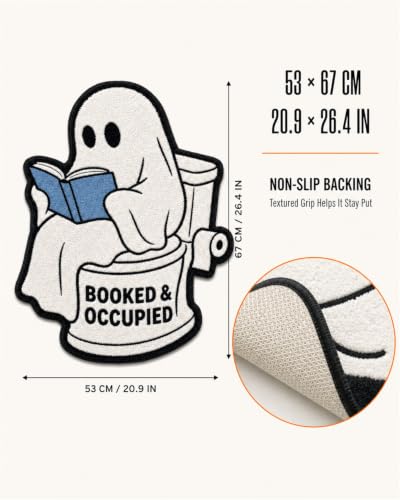 White Ghost Halloween Bath Mat - 2'2" x 1'9" Non Slip Toilet Rug, Cute Ghost Bathroom Decor
