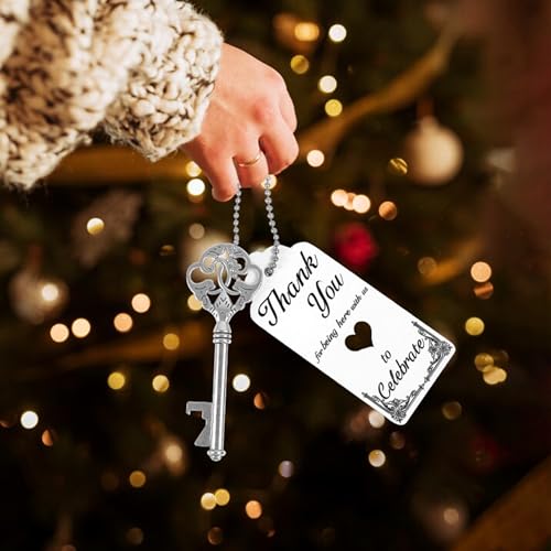 52Pcs Vintage Skeleton Key Bottle Opener Set for Wedding and Party - Silver