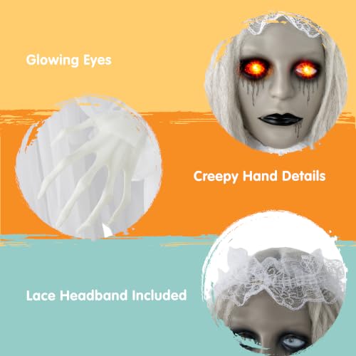 Halloween Outdoor Bride Ghost Prop - White Life-Size Haunted House Decor with Creepy Sound