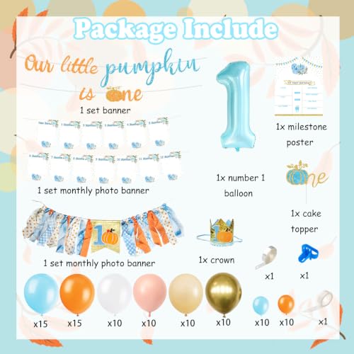 Fall Themed First Birthday Balloon Garland Kit with Pumpkins & Number 1 Foil Balloon