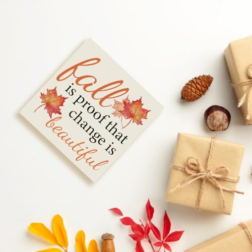 Fall Decor Sign - Rustic Wooden Square Wall Art for Home & Office