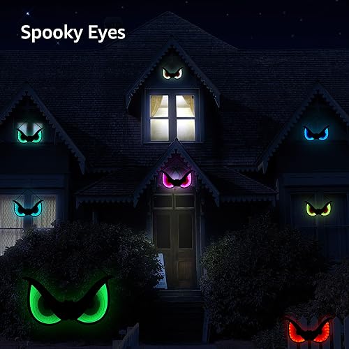 Halloween Spooky Eye Lights - Red Eyeballs, 20-Inch Wooden Window Decor with 7 Color Modes, USB & Battery Operated