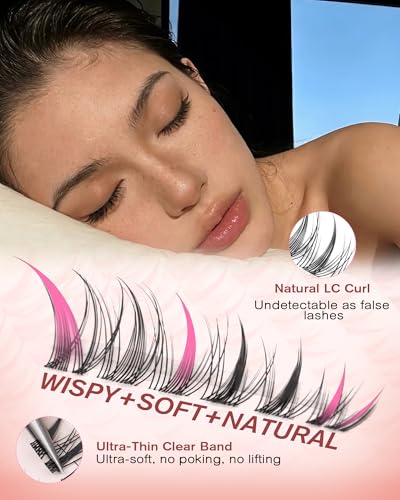 F.Natural Fox Eye Lash Clusters Wispy Natural Cat Eye Lashes with Invisible Band - Left & Right Spikes