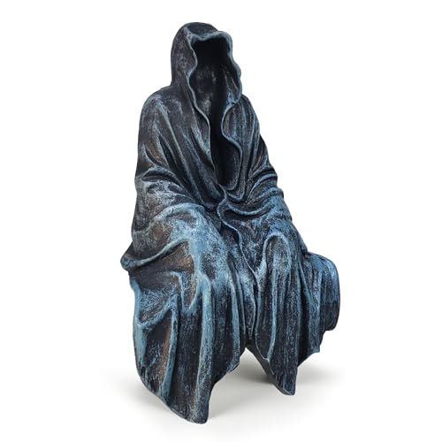 Gothic Resin Sitting Figurine - Blue Grim Reaper Shelf Decor for Halloween & Gothic Rooms