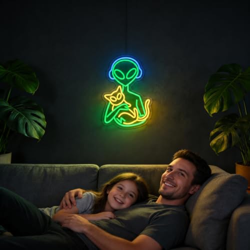Alien Cat Neon Sign - Dimmable USB Wall Light for Bedroom Gaming Room Decor