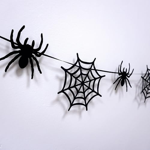 Halloween Spider Web Garland with Felt Spiders - 2 Pack Indoor Outdoor Decor