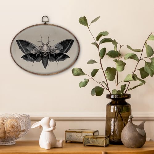 Halloween Gothic Moth Skull Wall Art with Butterfly Variation - Dark Academia Canvas Decor, 8.5x11 Inch