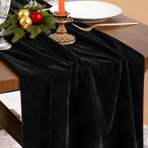 Black Velvet Table Runner Cloth 20x120 Inches Fall Wedding Party Decor - Luxurious