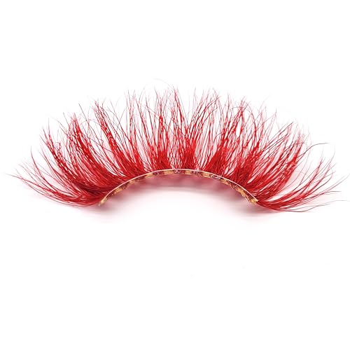 Red 3D Mink Eyelashes - Super Long 27mm False Lashes with Invisible Band, 1 Pair - M3D-460