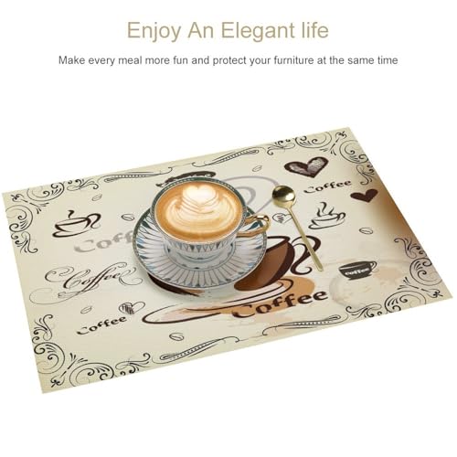 4 PCS Vintage Rustic Coffee Theme Placemat Set - 12x18 Inch Kitchen Dining Accessories