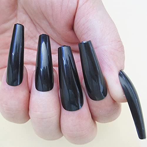 Black Coffin Press-On Nails Long Fake Nails 120pcs - Easy Glue On Manicure
