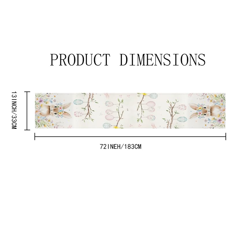 Easter Table Runner Floral Bunny and Hanging Eggs - Spring Farmhouse Decor, 13x72 Inches - Easter Floral Bunny Variation