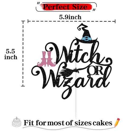 Black Glitter Witch or Wizard Cake Topper - Halloween & Gender Reveal Decor
