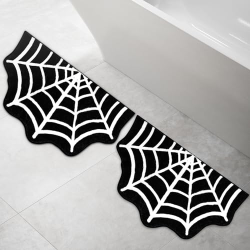 Halloween Spider Web Bath Mat Set - 2 Pieces, 31x20 Inches, Non-Slip Bathroom Rugs, Indoor Outdoor Decor
