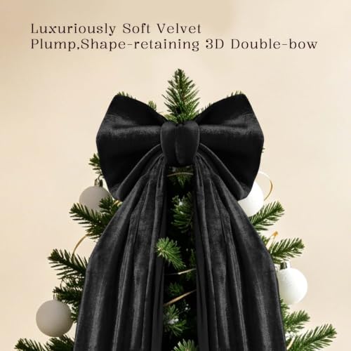 Giant Black Velvet Bow Tree Topper - 75 x 18 Inches Halloween & Christmas Decor - Variation: Black