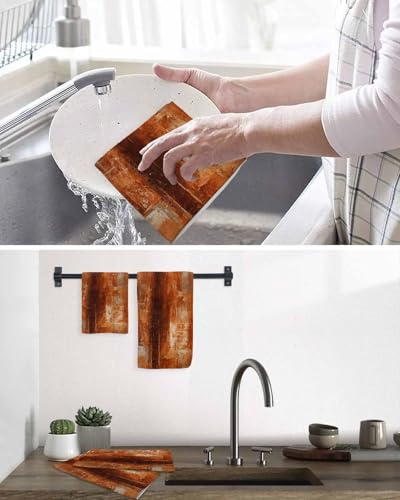 Burnt Orange Waffle Kitchen Towels Set - 16 x 24 Inch, 3 Pack | Absorbent Dishcloths