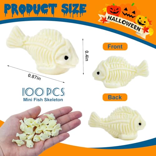 Beige Halloween Mini Fish Skeletons - 100 Pack Spooky Fish Bone Figures for Party Decor