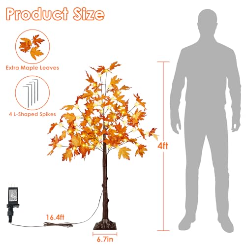 1 Pack 4FT Lighted Maple Tree with 50 LEDs - Fall Artificial Tree for Indoor Outdoor Decor