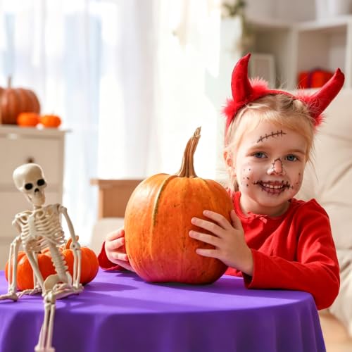 Halloween Round Tablecloths Set - 12 Disposable 84 Inch Plastic Covers - Black, Orange, Purple, Green