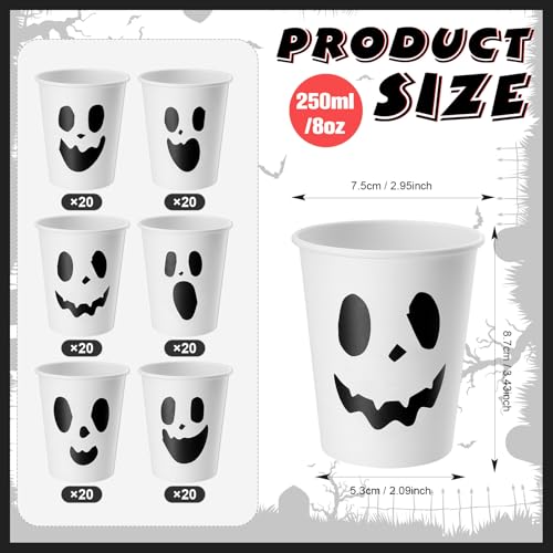 Halloween Ghost Disposable Paper Cups 8oz - 120 Pack, Ghost Pattern