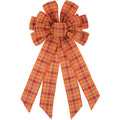 Large Fall Wreath Bow - 20 Inch Orange Plaid Burlap for Front Door & Holiday Decor