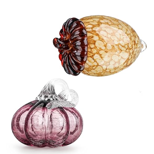 Fall Decorations Bundle with Pumpkins & Acorns - Thanksgiving Centerpieces, Glass Hand Blown Decor