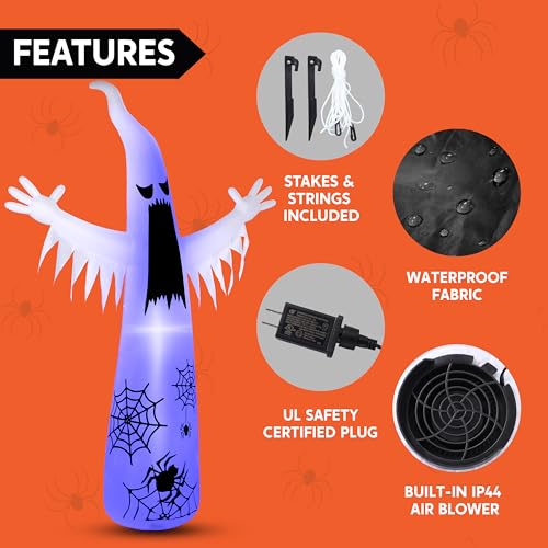 12 ft Halloween Inflatable Ghost Yard Decoration with Flashing Flame Light - Outdoor Spooky Decor