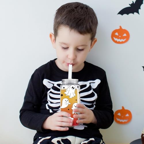 Halloween Ghost Plastic Cups with Lids & Straws - Reusable Party Tumblers, 20 Pack