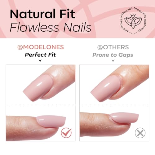 Modelones Coffin Press On Nails Short Fake Nails Dark Red A4 - Reusable, Easy Application
