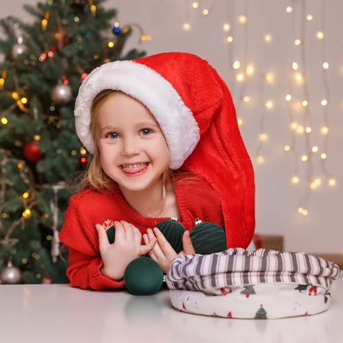 Velvet Christmas Ornaments Balls Flocked Holiday Decor - Green, Set of 12 - Variation F