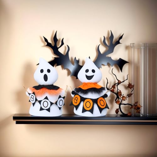 Halloween Ghost Plush Decorations Set of 2 - Boo Banner, 8.3 Inch, White & Orange, Cute Halloween Decor & Gifts - Variation of THIS listing