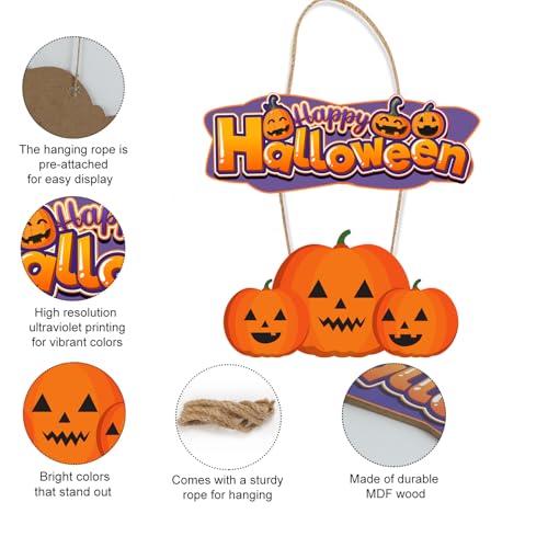 Happy Halloween Welcome Sign - Front Door & Wall Decor with Pumpkins - Connected Wooden Plaques - Variation: Happy Halloween