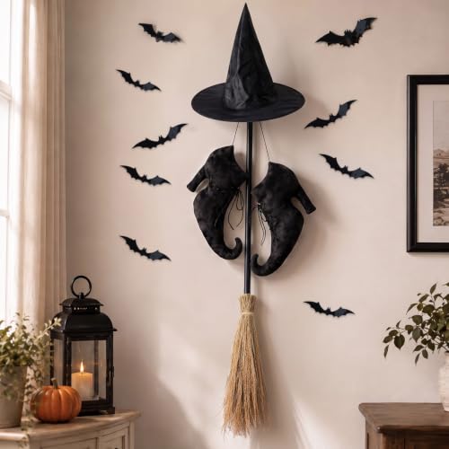 Halloween Witch Decorations Set - 31-Piece Gothic Witch Boots, Hat, Broom & Bats