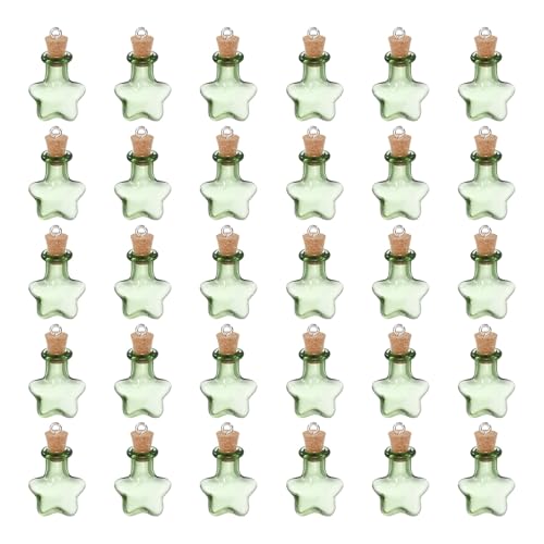 Mini Glass Bottles with Cork Stoppers - Green Star Vials Set of 30