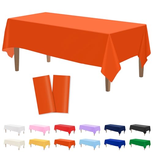 Orange Disposable Plastic Tablecloths 54x108 Inches - 2 Pack, Rectangle